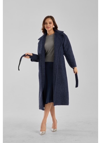 Lacivert Buklet Kaşe Oversize Kaban