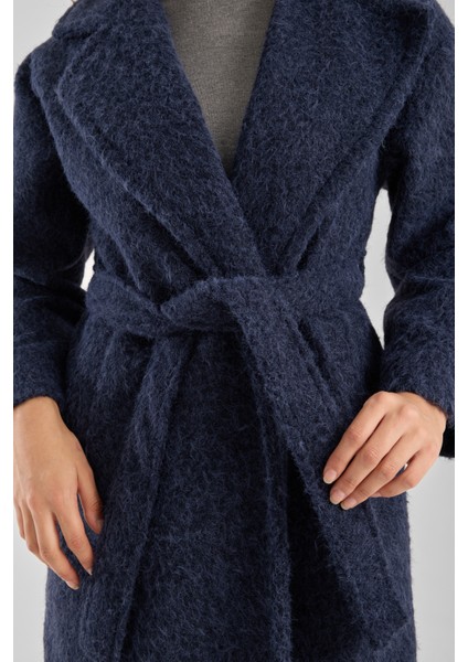 Lacivert Buklet Kaşe Oversize Kaban