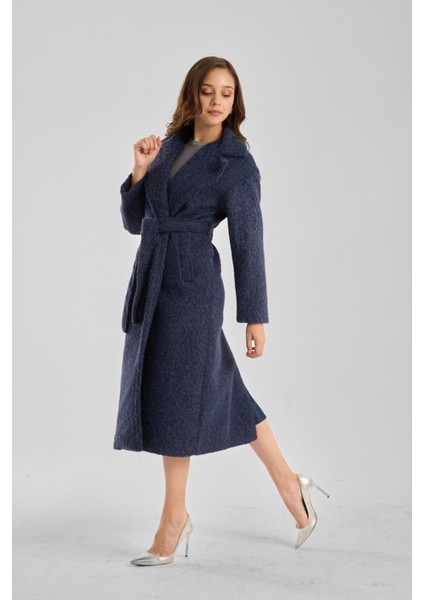 Lacivert Buklet Kaşe Oversize Kaban