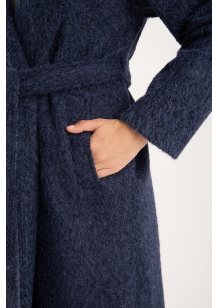 Lacivert Buklet Kaşe Oversize Kaban