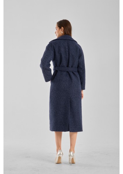 Lacivert Buklet Kaşe Oversize Kaban