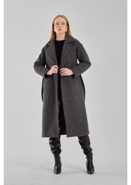 Antrasit Buklet Kaşe Oversize Kaban