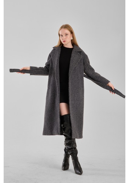 Antrasit Buklet Kaşe Oversize Kaban