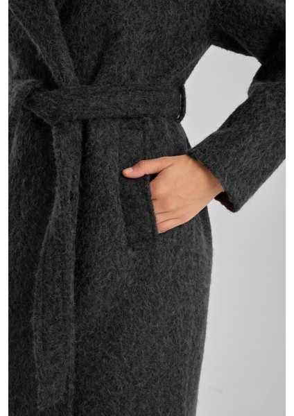 Antrasit Buklet Kaşe Oversize Kaban