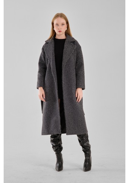 Antrasit Buklet Kaşe Oversize Kaban