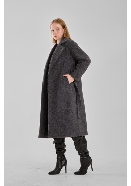 Antrasit Buklet Kaşe Oversize Kaban