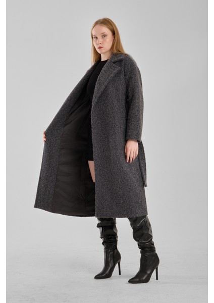 Antrasit Buklet Kaşe Oversize Kaban