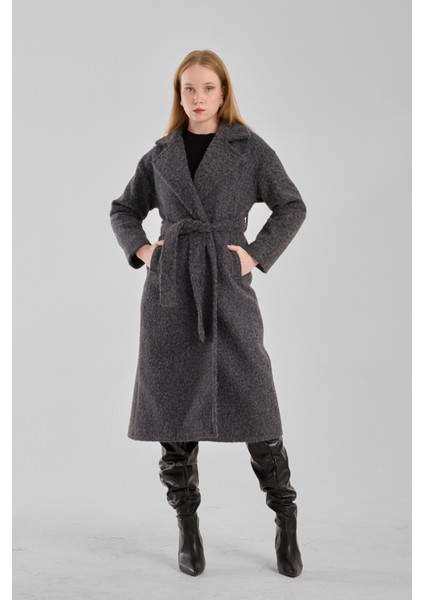 Antrasit Buklet Kaşe Oversize Kaban