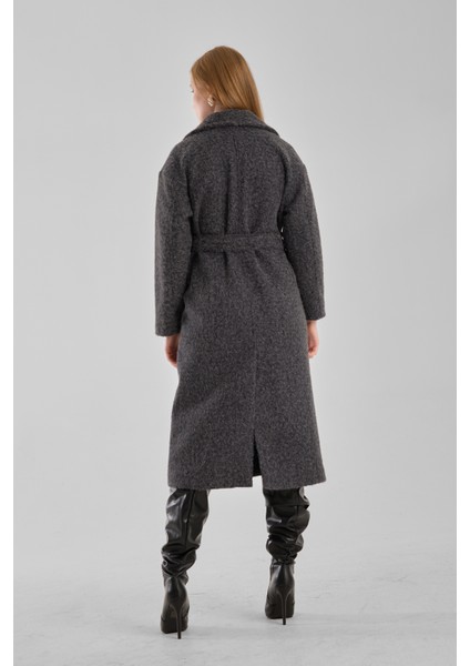 Antrasit Buklet Kaşe Oversize Kaban