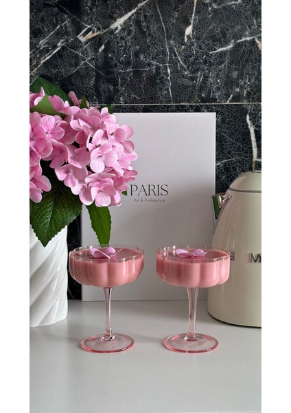 2 Adet Pembe Çiçek Şekilli Kahve Sunum ve Kokteyl Bardağı 2'li Magnolia Bardağı ve Tatlı Kasesi fırsatları