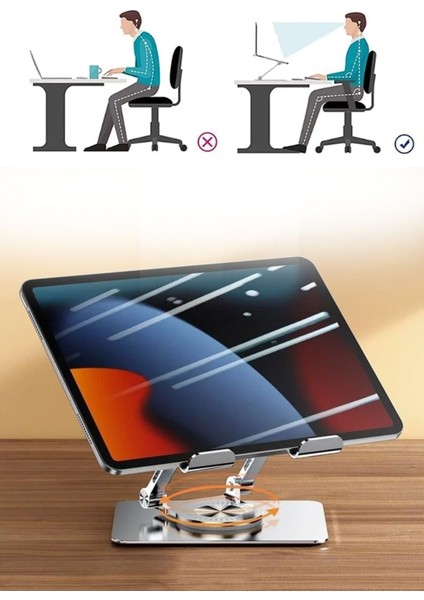 Buffer® 360 Derece Dönebilen Yükseltilmiş Masaüstü Ayarlanabilir Metal Tablet Standı