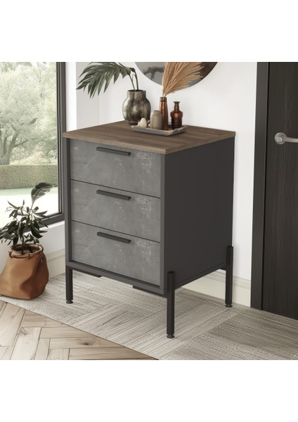 Darian C 3 çekmece Ofis Keson Etajer Metal Ayaklı Kahve-Beton-Antrasit Gri DR3-CGA fiyatları