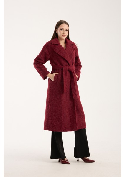 Bordo Buklet Kaşe Oversize Kaban