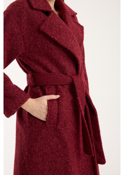 Bordo Buklet Kaşe Oversize Kaban