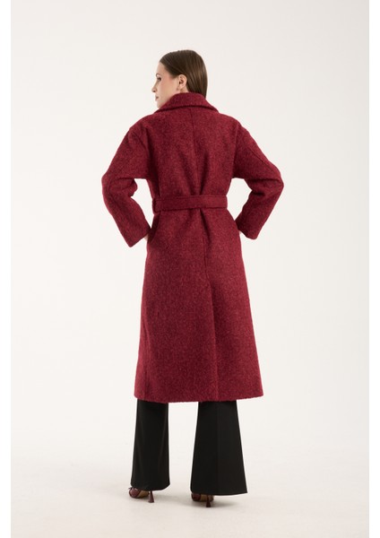 Bordo Buklet Kaşe Oversize Kaban