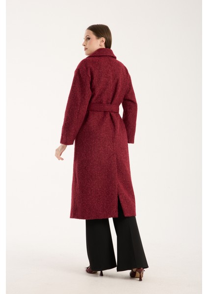 Bordo Buklet Kaşe Oversize Kaban