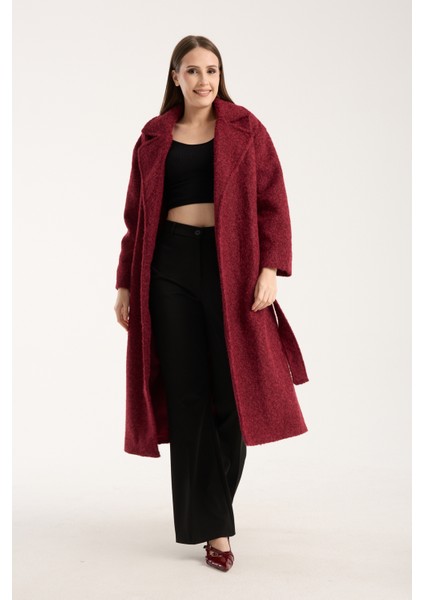 Bordo Buklet Kaşe Oversize Kaban