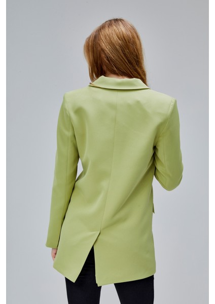 Açık Haki Regular Astarlı Kruvaze Kapama Dokuma Oversize Blazer Ceket