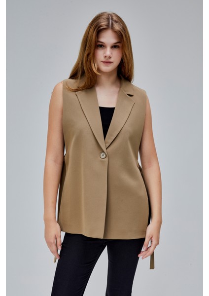 Kadın Koyu Haki Regular Astarlı Dokuma Yelek