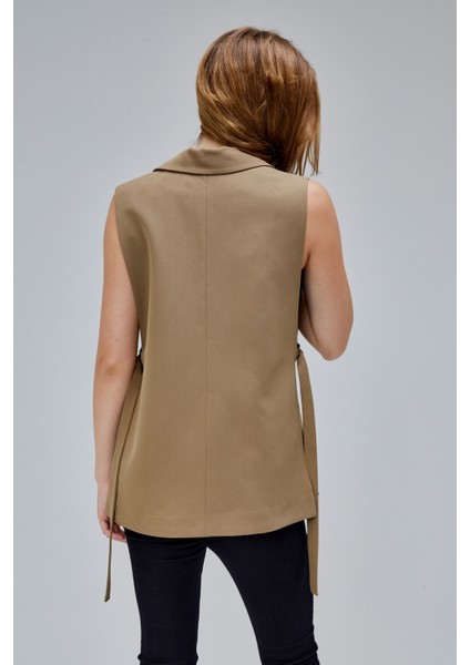 Kadın Koyu Haki Regular Astarlı Dokuma Yelek