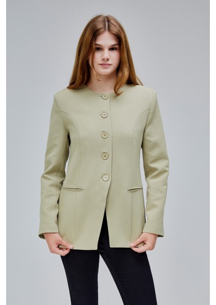 Açık Haki Bisiklet Yaka Regular Dokuma Ceket