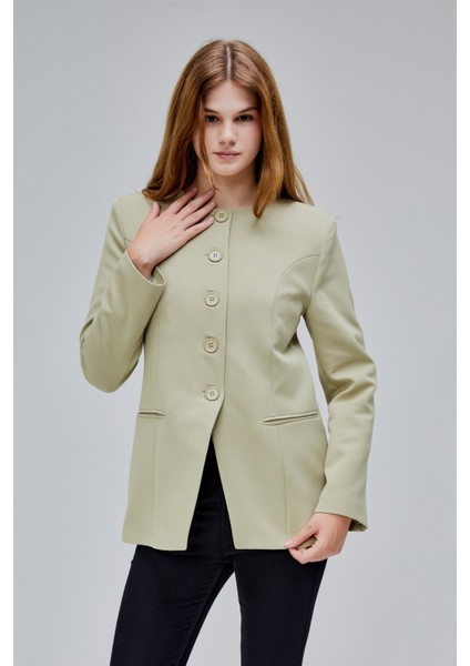 Açık Haki Bisiklet Yaka Regular Dokuma Ceket