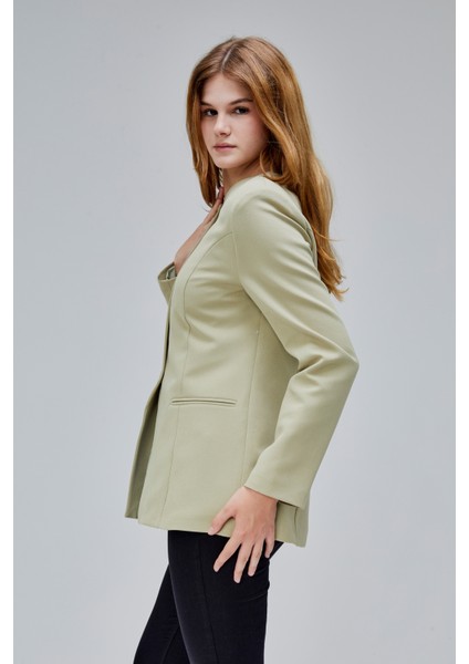 Açık Haki Bisiklet Yaka Regular Dokuma Ceket