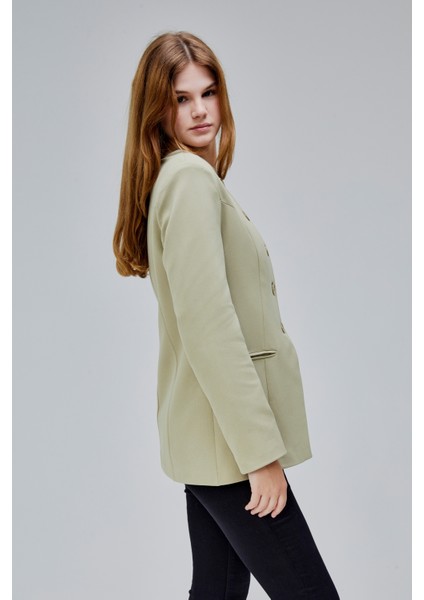 Açık Haki Bisiklet Yaka Regular Dokuma Ceket