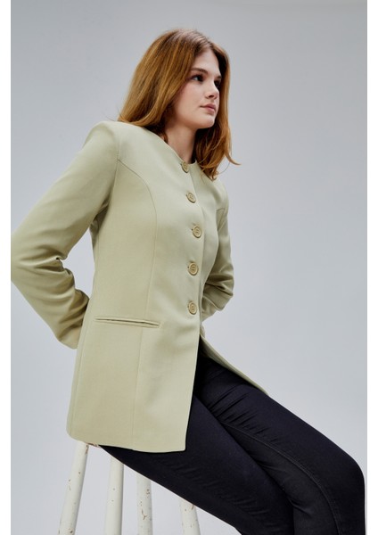 Açık Haki Bisiklet Yaka Regular Dokuma Ceket