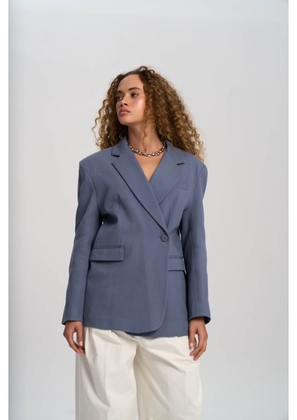 Solara Arkası Düğmeli Indigo Blazer