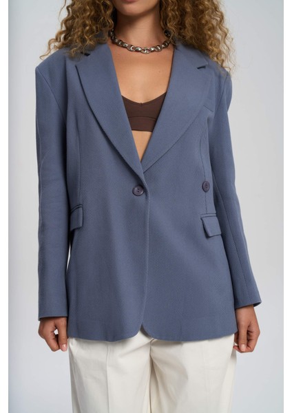 Solara Arkası Düğmeli Indigo Blazer