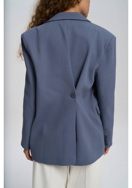 Solara Arkası Düğmeli Indigo Blazer