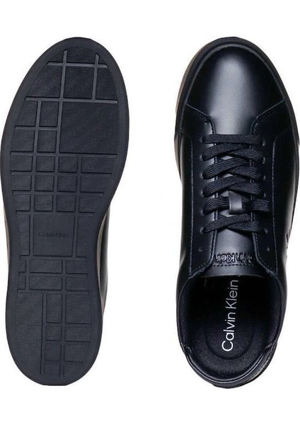 Basketbol Stili Düz Tabanlı Bağcıklı Deri Monogramlı Erkek Siyah Sneaker YM0YM01460-0GJ fırsatları