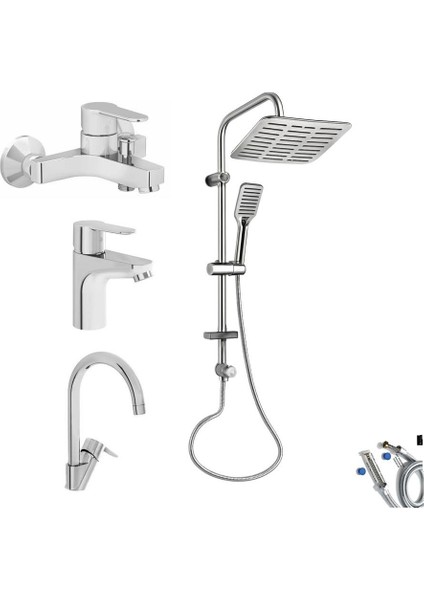 Win S Banyo Bataryası + Lavabo Bataryası + Eviye Bataryası + Doppo Siena Lux Tepe Duş Sistemi
