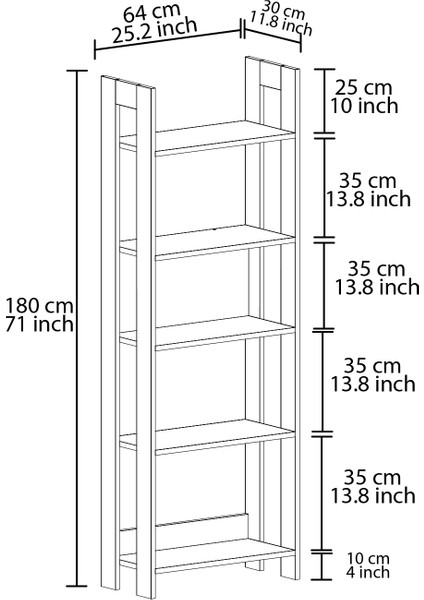 Country Dekoratif 5 Raflı Ev-ofis Kitaplık, Modern Kütüphane, Antik Ceviz indirimleri
