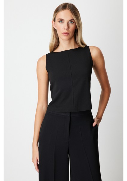 Kadın Dikiş Detaylı Kolsuz Bluz 61369 Siyah