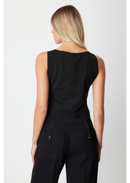 Kadın Dikiş Detaylı Kolsuz Bluz 61369 Siyah fırsatları