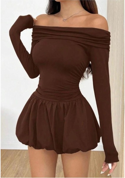 Kadın Madonna Yaka Balon Etek Mini Elbise Sonbahar fırsatları