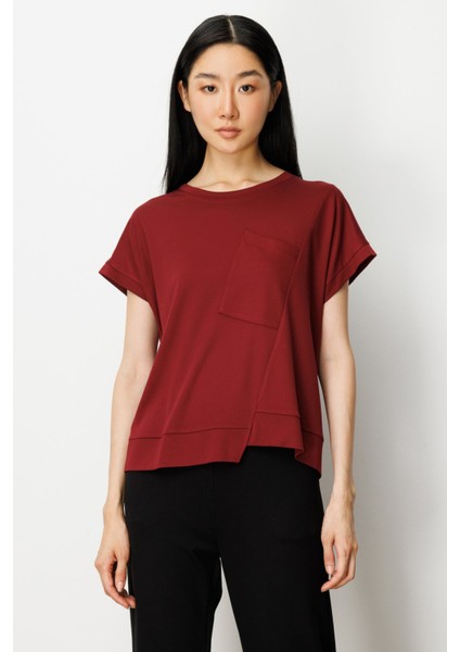 Kadın Önü Verev Sıfır Yaka Bluz 61584 Bordo