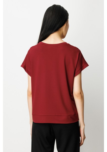 Kadın Önü Verev Sıfır Yaka Bluz 61584 Bordo modelleri