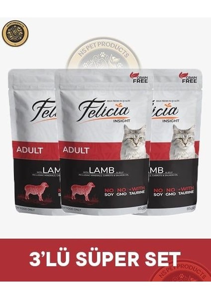 Pouch Yetişkin Kuzu Etli Yaş Kedi Maması 3X85GR