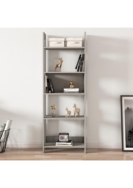 Country Dekoratif 5 Raflı Ev-ofis Kitaplık, Modern Kütüphane, Gri
