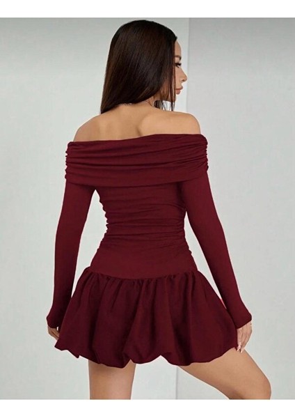 Kadın Madonna Yaka Balon Etek Mini Elbise Sonbahar fiyatları