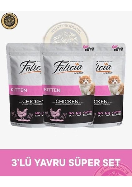 Pouch Yavru Tavuk Yaş Kedi Maması 3X85GR