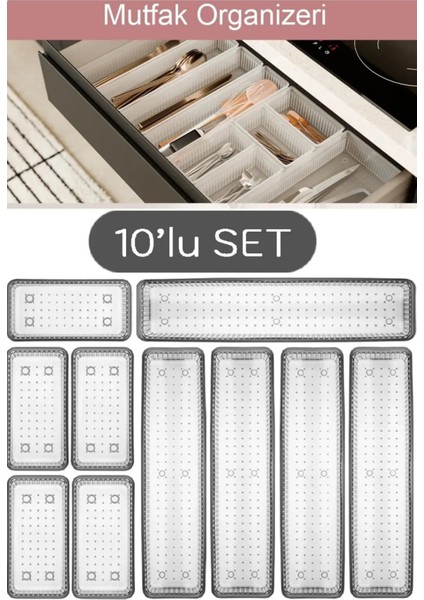 Bade 10'lu Modüler Set 5+5 Kaşıklık Çekmece Içi Düzenleyici Çatal Kaşık Düzenleme Organizeri