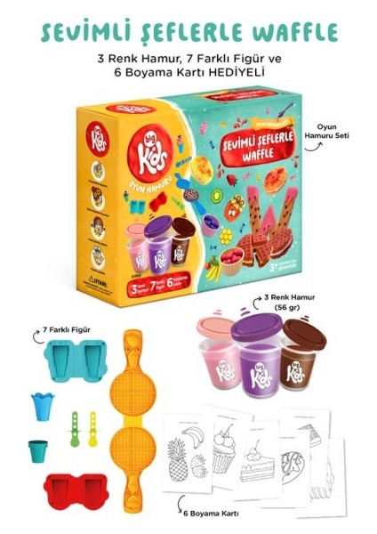 Sevimli Şeflerle Waffle Oyun Hamuru Seti (16 Parça - 340 Gr)