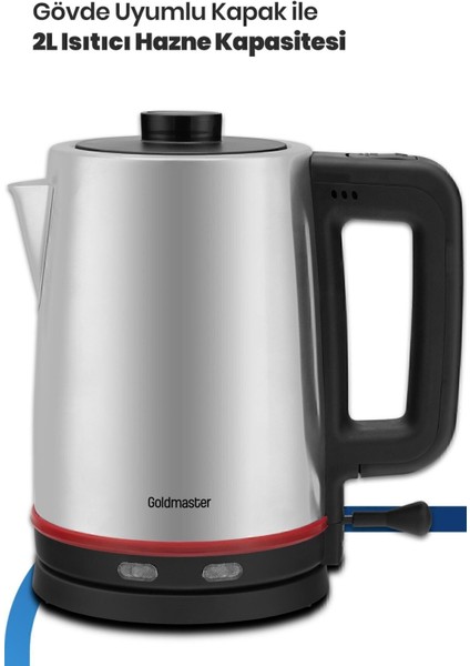 2200W Paslanmaz Çelik Çay ve Su Isıtıcı, Damlatmaz, Dayanıklı Tasarım