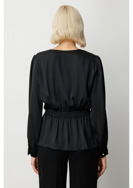 Kadın Kruvaze Yaka Inci Detaylı Bluz 3009 Siyah fırsatları