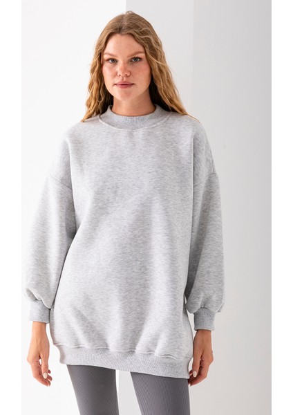 Kadın Karmelanj Üç İplik Pamuklu Ribanalı Bisiklet Yaka Oversize Sweatshirt - 2523 fiyatları