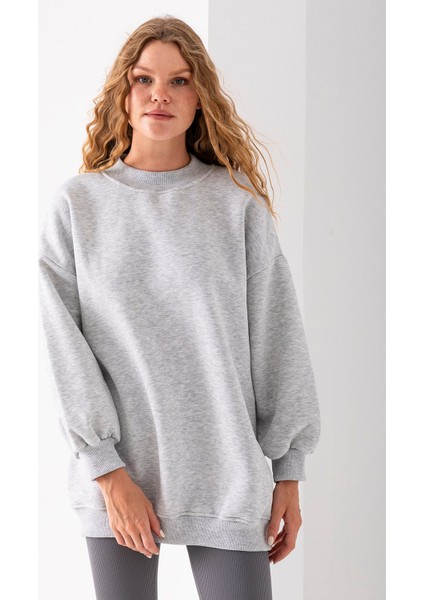 Kadın Karmelanj Üç İplik Pamuklu Ribanalı Bisiklet Yaka Oversize Sweatshirt - 2523 modelleri